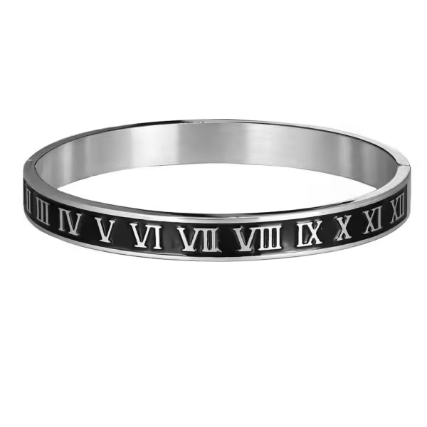 Stainless Steel Metal Roman Numbers 6mm & 8mm Width Bangle (EGBT355)