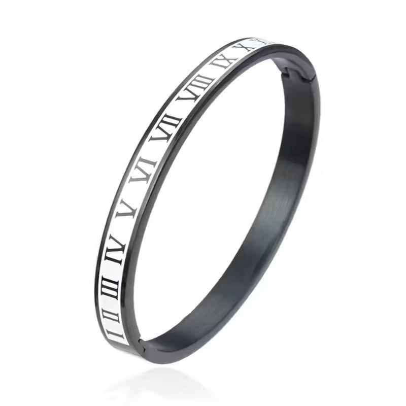Stainless Steel Metal Roman Numbers 6mm & 8mm Width Bangle (EGBT355)