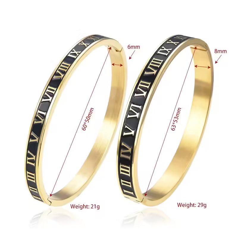 Stainless Steel Metal Roman Numbers 6mm & 8mm Width Bangle (EGBT355)