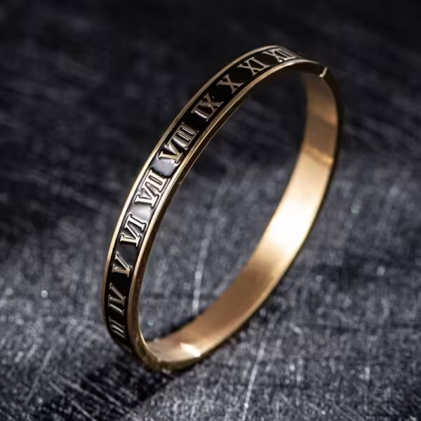 Stainless Steel Metal Roman Numbers 6mm & 8mm Width Bangle (EGBT355)