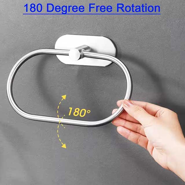 Stainless Steel Towel Holder - Self-Adhesive Bathroom Towel Rack, Black Washhand Hanger Ring Bar for Kitchen & Bathroom Storage