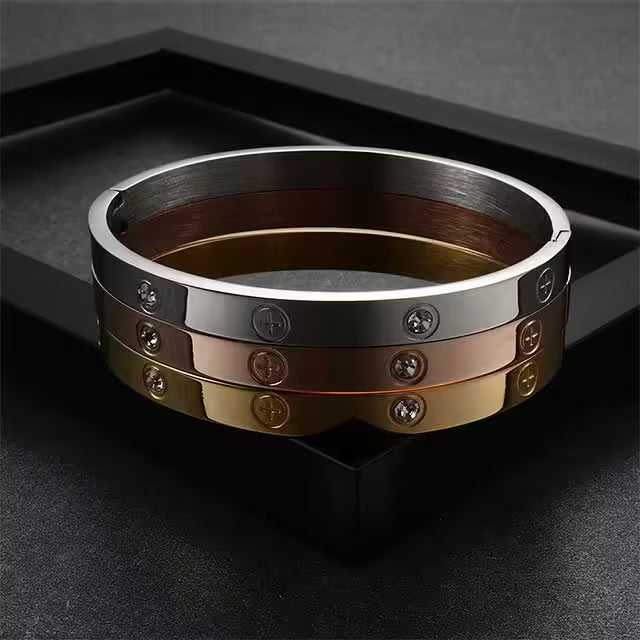 سوار نسائي من الفولاذ المقاوم للصدأ مرصع بالزركون (EGBT354)