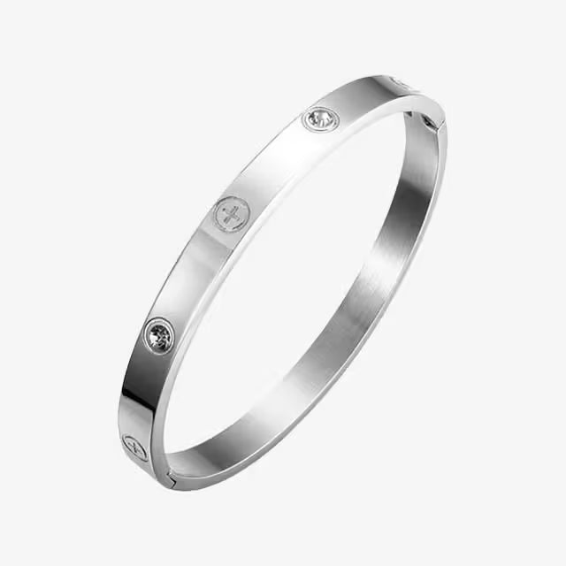 سوار نسائي من الفولاذ المقاوم للصدأ مرصع بالزركون (EGBT354)