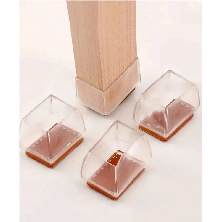 Transparent Silicone Chair Leg Protectors – Square Furniture Leg Caps, Non-Slip Floor Protectors, Set of 4
