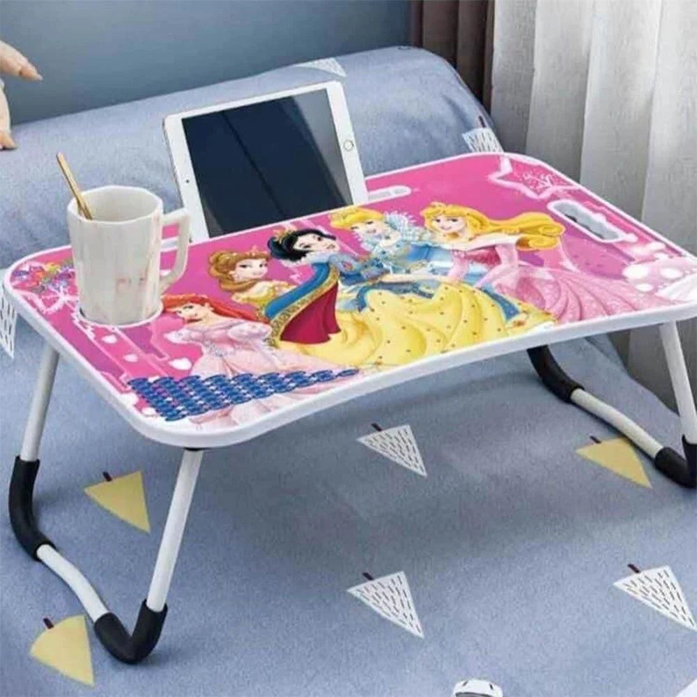 Portable Foldable Laptop Table – Engineered Wood Study Desk for Bed, Sofa & Floor | Multipurpose Laptop Stand with Cup Holder-Adults and Kids