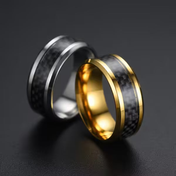 Anneaux en acier titane et fibre de carbone noire (EGR045)