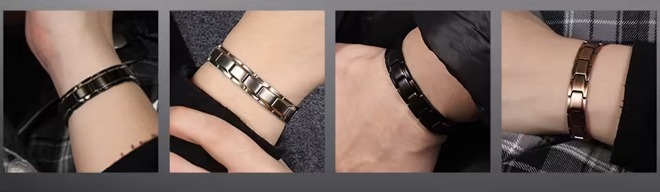 Bracelet en acier titane à blocs magnétiques et germanium (EGBT357)