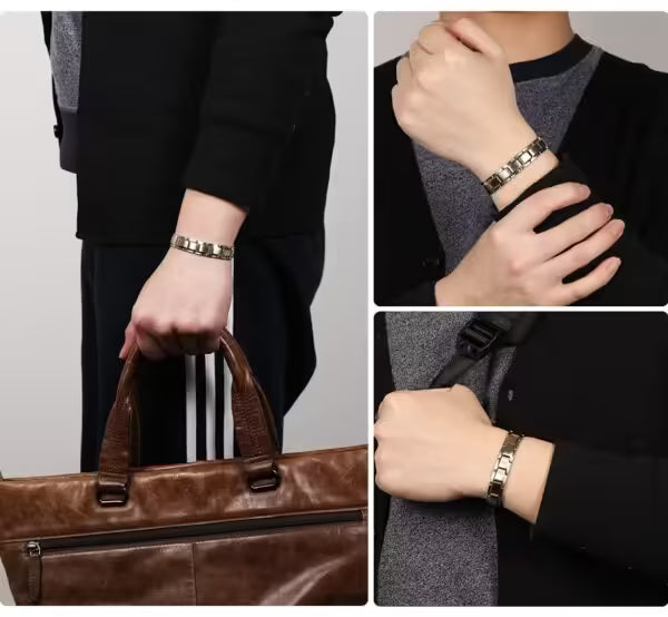 Bracelet en acier titane à blocs magnétiques et germanium (EGBT357)