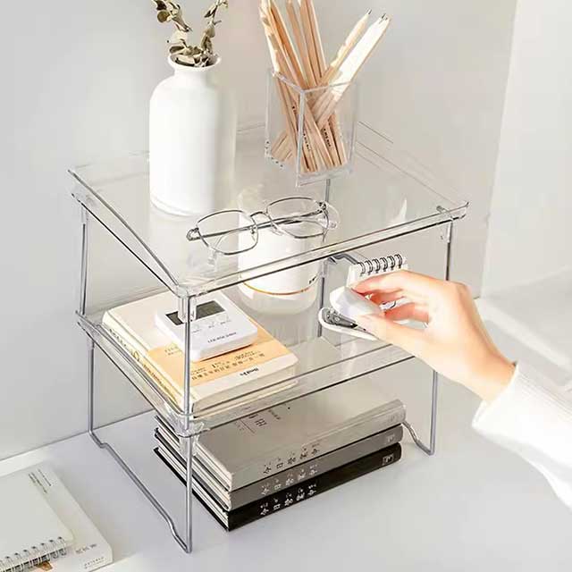 Transparent Foldable Storage Rack – Space Saving Kitchen & Cabinet Organizer, Stackable Shelving for Home Decor & Wardrobe