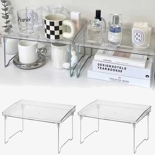 Transparent Foldable Storage Rack – Space Saving Kitchen & Cabinet Organizer, Stackable Shelving for Home Decor & Wardrobe