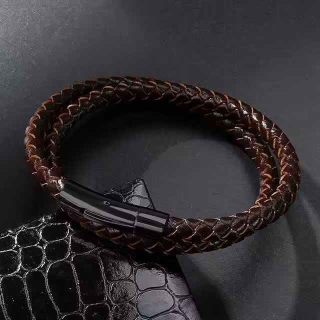 Two Layers Brown Leather Bracelet (EGBT140)