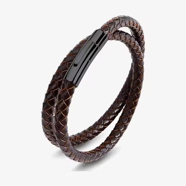 Two Layers Brown Leather Bracelet (EGBT140)