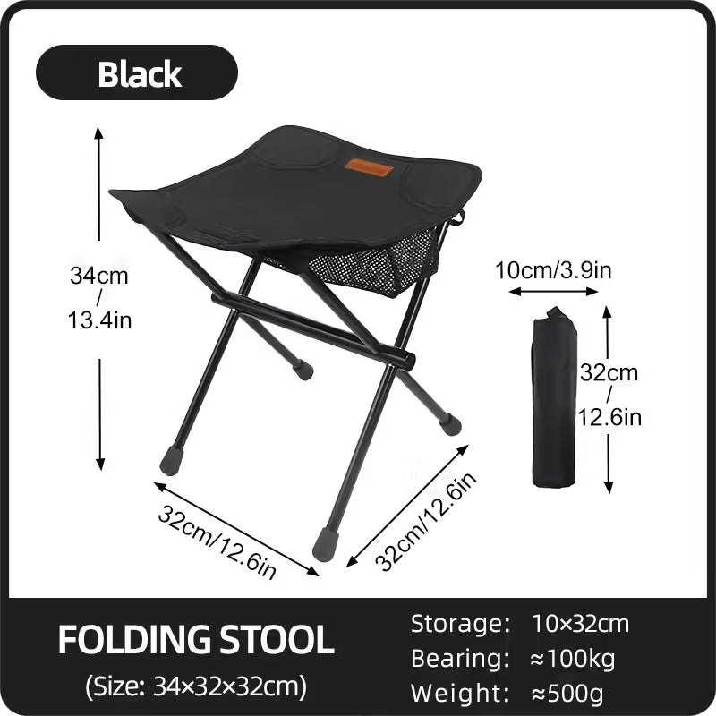 Tabouret de camping pliant portable PACOONE – Chaise ultralégère en alliage d'aluminium pour la pêche, les pique-niques et les activités de plein air