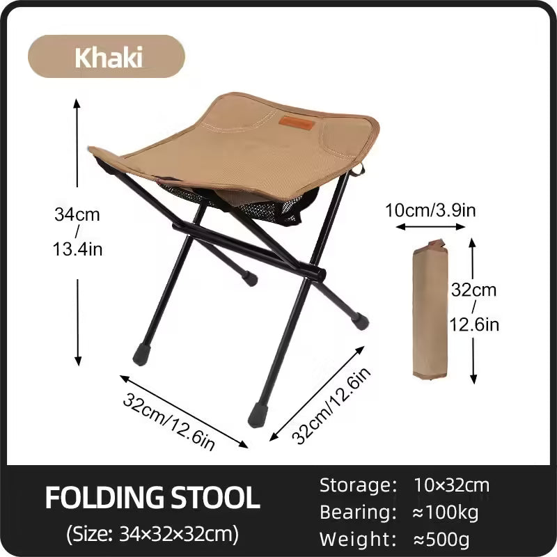 Tabouret de camping pliant portable PACOONE – Chaise ultralégère en alliage d'aluminium pour la pêche, les pique-niques et les activités de plein air