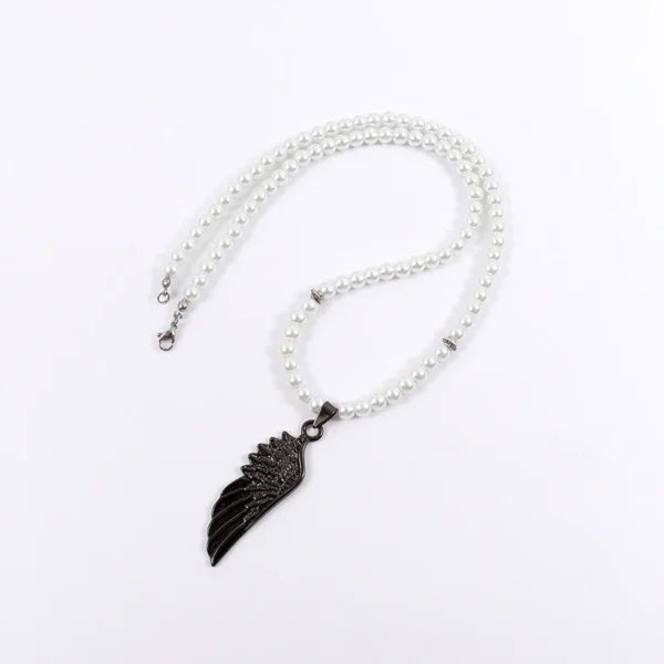 Vintage Feather Pendant 6mm Lava Stone Bead Necklace For Men(EGN141)