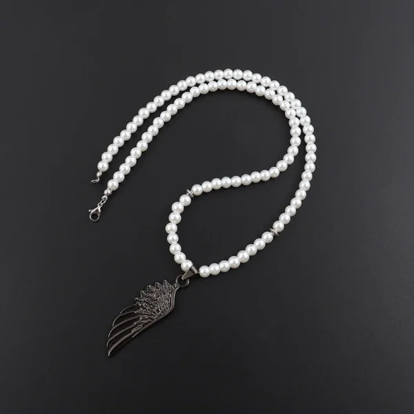Vintage Feather Pendant 6mm Lava Stone Bead Necklace For Men(EGN141)