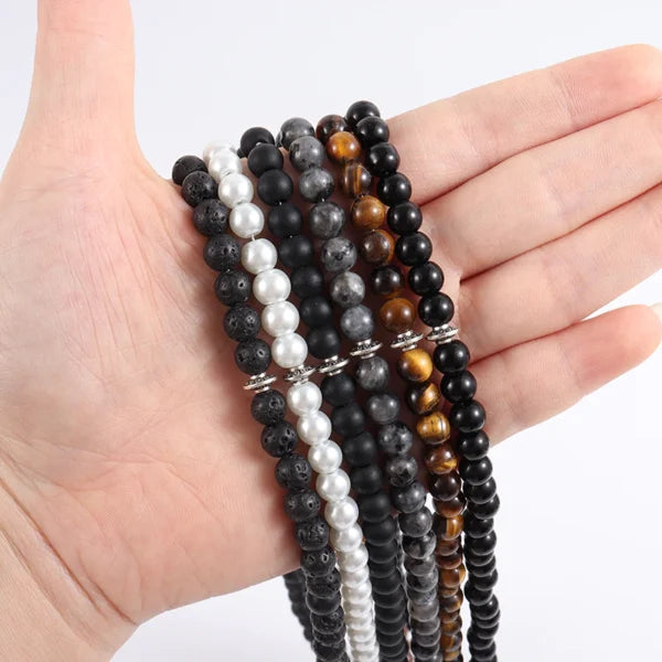 Vintage Feather Pendant 6mm Lava Stone Bead Necklace For Men(EGN141)