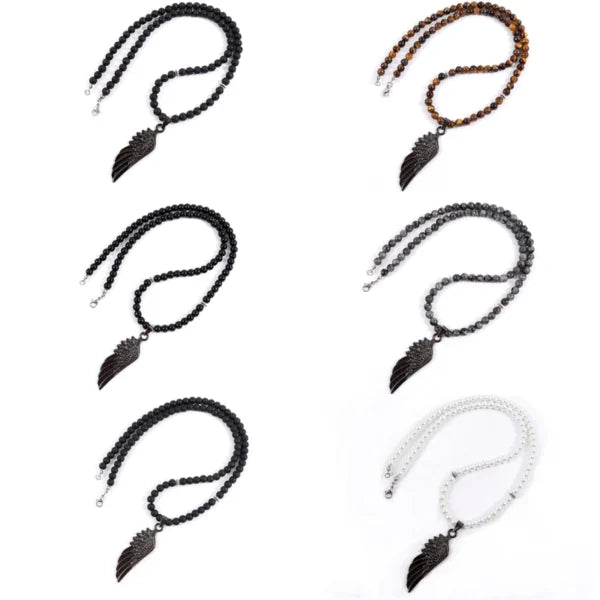 Vintage Feather Pendant 6mm Lava Stone Bead Necklace For Men(EGN141)