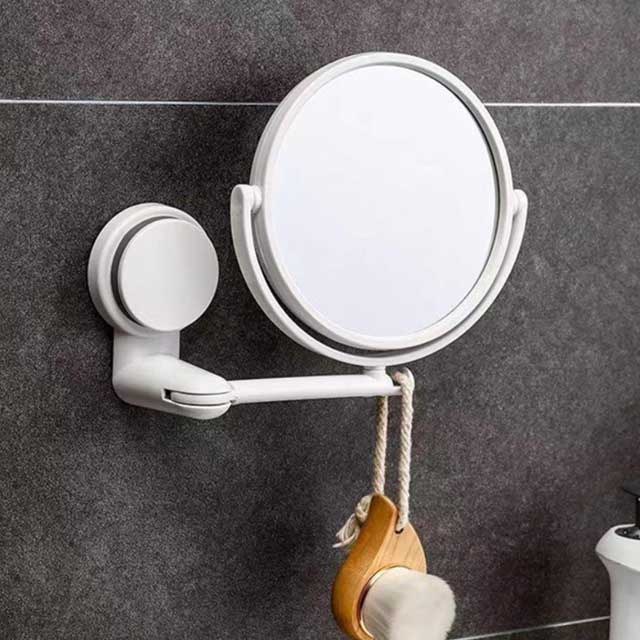 Wall Mirror with Folding Arm & Suction – Double-Sided Swivel Bathroom Mirror, No Drill Extendable Cosmetic Makeup Mirror