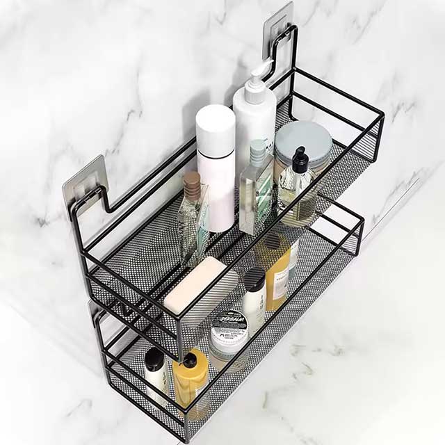Wall-Mount Bathroom Shelf Shower Shampoo Rack - Toilet & Kitchen Accessories, Free Punch Condiment Storage Basket & Organizer
