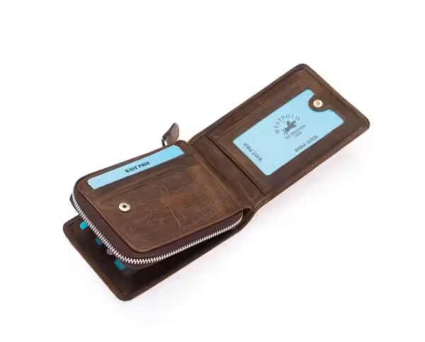 Portefeuille porte-cartes vintage Westpolo en cuir véritable Crazy Tumbled Leather (545C)