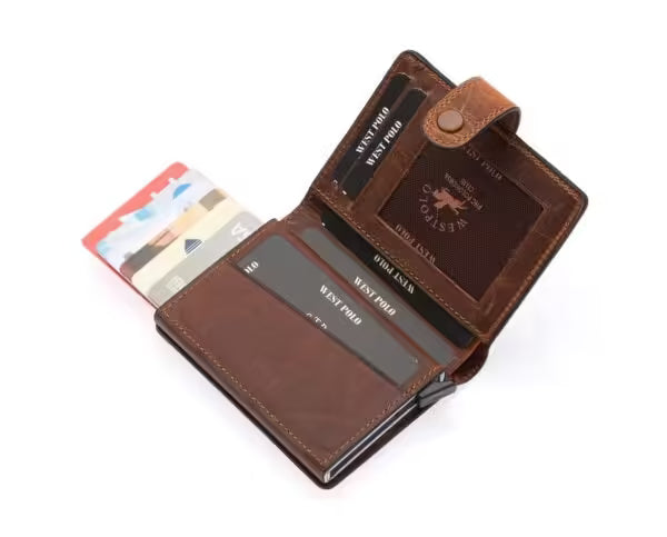 Westpolo Grimm Coin and Card Holder Unisex Crazy Old Genuine Leather Mechanism Card Holder (5580C)