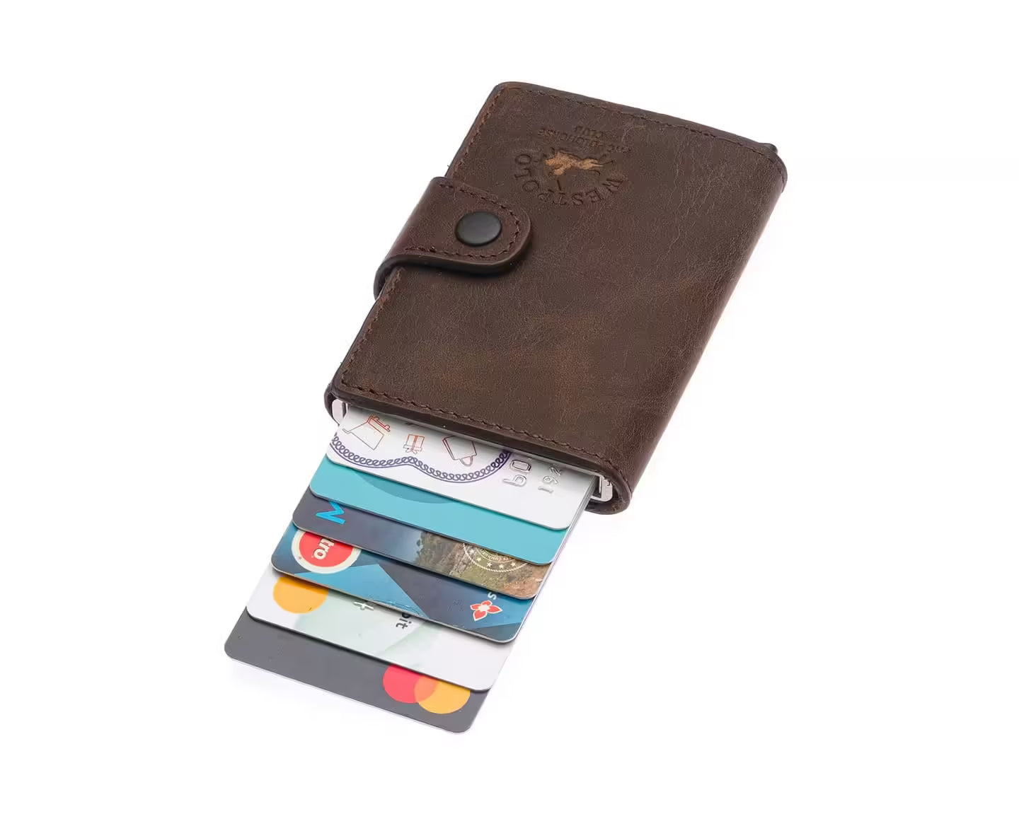 Westpolo Jaden Unisex Crazy Tumbled Genuine Leather Mechanism Card Holder (5510C)