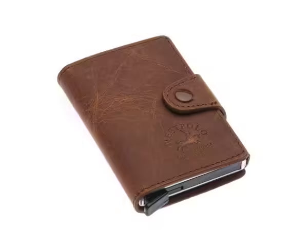 Westpolo Jaden Unisex Crazy Tumbled Genuine Leather Mechanism Card Holder (5510C)