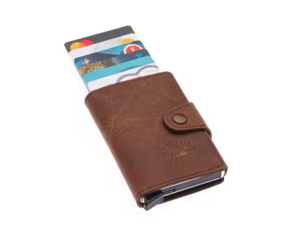 Westpolo Jaden Unisex Crazy Tumbled Genuine Leather Mechanism Card Holder (5510C)