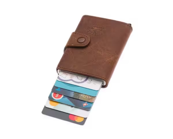 Westpolo Jaden Unisex Crazy Tumbled Genuine Leather Mechanism Card Holder (5510C)