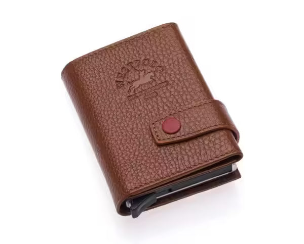 Westpolo Jaden Unisex Tumbled Genuine Leather Mechanism Card Holder (5530)