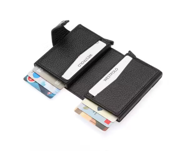 Porte-cartes Westpolo Jaden unisexe en cuir véritable grainé avec mécanisme (5560)