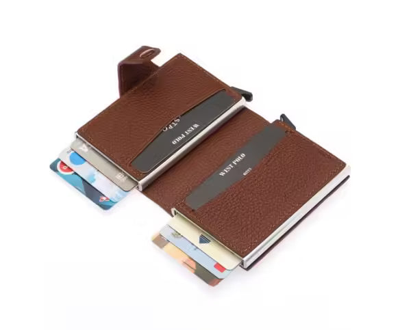 Porte-cartes Westpolo Jaden unisexe en cuir véritable grainé avec mécanisme (5560)