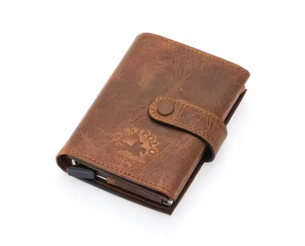 Westpolo Robin Genuine Tumbled Leather Unisex Vintage Mechanism Wallet (5790)