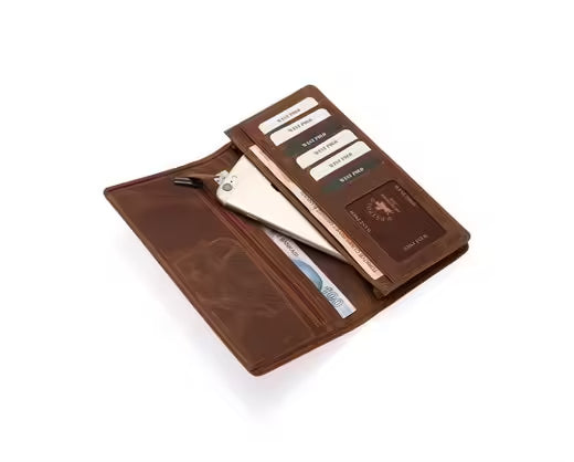 Portefeuille long unisexe Westpolo Rocco en cuir véritable grainé avec de nombreux compartiments pour cartes de crédit (2728)