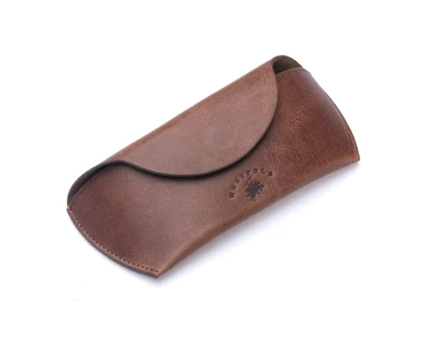 westpolo sunset genuine leather magnet glasses case – brown gallery img 1
