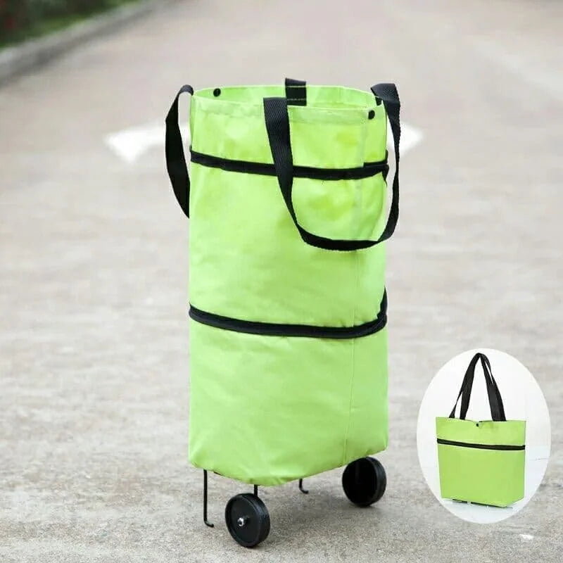 Sac de courses pliable à roulettes – Chariot de courses pliant, Sac fourre-tout extensible réutilisable pour le shopping et les voyages