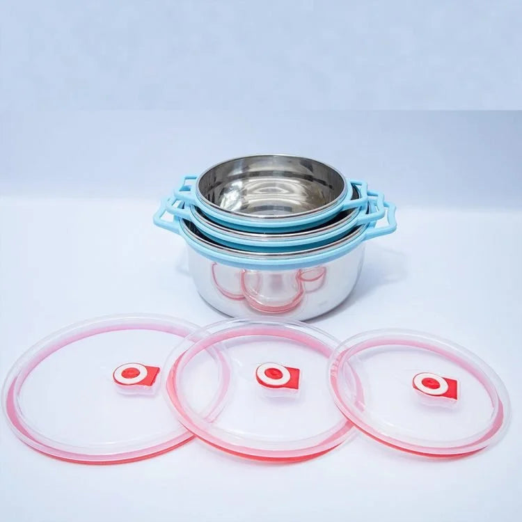Ensemble de 3 bols de conservation en acier inoxydable avec couvercles hermétiques – Récipients polyvalents pour la préparation, le service et le stockage en cuisine