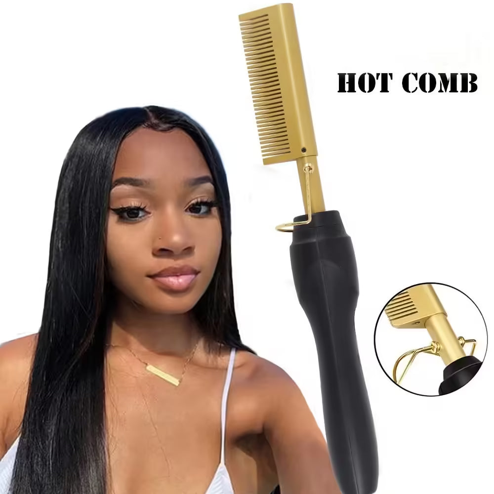 2 in 1 Electric Hot Comb Hair Straightener Curler - Wet Dry Hair Iron for Styling - Straightening Brush Hair Styling Tool
