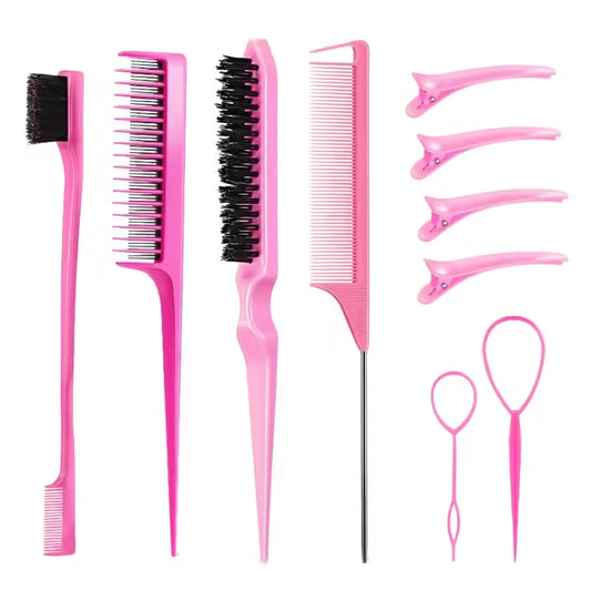 Versatile 10pcs Hair Styling Comb Set - Teasing Brushes, Rat Tail Combs, Edge Brushes, Braid Tools