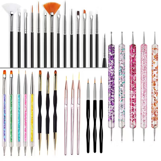 Nail Art Brush Set - 5/20Pcs for Painting, Drawing, and Designing with Acrylic, Gel, and UV Polish