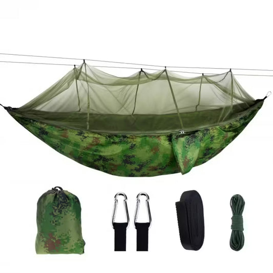 2 Person Camping Hammock with Mosquito Net - Strength Parachute Fabric Sleep Swing, Portable Outdoor Furniture Bed