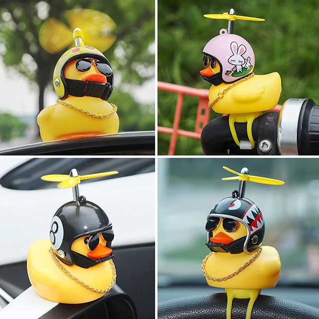 1 Set Car & Bicycle Helmet Duck Accessory – Wind-Breaking Little Yellow Duck with Propeller | Cute Riding Decoration Pendant