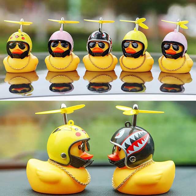 1 Set Car & Bicycle Helmet Duck Accessory – Wind-Breaking Little Yellow Duck with Propeller | Cute Riding Decoration Pendant