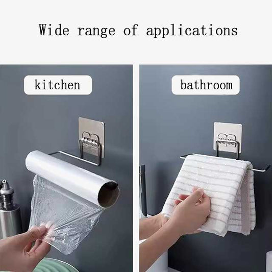1 Pc Household Bathroom Shelf Towel Rack - Stainless Steel Non-Perforated Wall Hanging Rack for Kitchen, Toilet & Cling Film