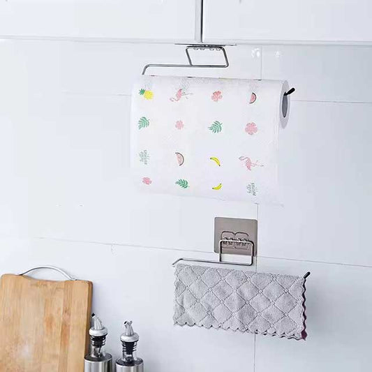 1 Pc Household Bathroom Shelf Towel Rack - Stainless Steel Non-Perforated Wall Hanging Rack for Kitchen, Toilet & Cling Film
