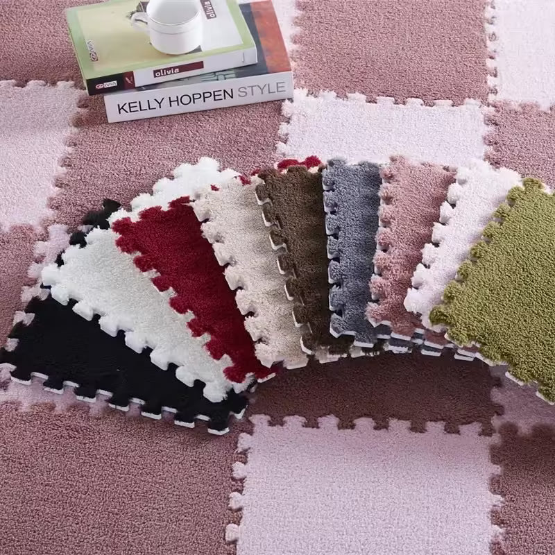 Tapis de sol en velours doux, 1 pièce, forme puzzle en mousse, idéal pour la chambre et la maison - Design élégant en suédine