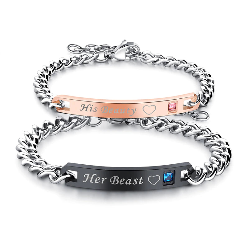 2pcs set Couple Bracelet Stainless Steel Beauty & Beast (EGBT347)