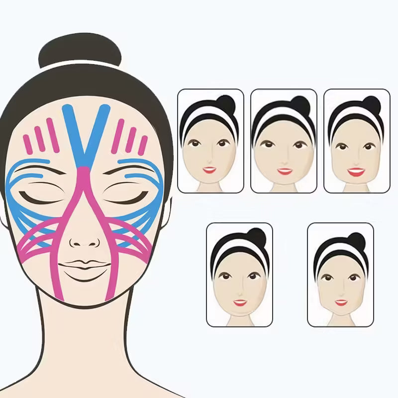 Bande de kinésiologie 2,5 cm x 5 m pour le visage, le cou et les yeux - Effet liftant et anti-rides - Outil de soin du visage 