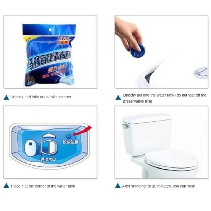 10-Piece Lemon Scented Toilet Cleaning Tablets – Automatic Blue Bubble Bowl Deodorizer – 10-Pack Stubborn Stain Remover & Long-Lasting Freshness Tablets for Bathroom Toilets